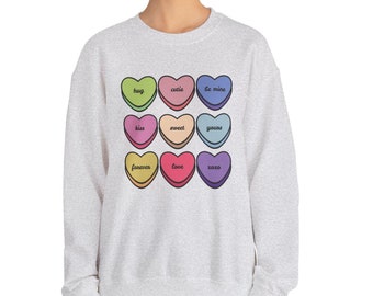 Valentine's Day Conversation Hearts Sweatshirt, Valentines sweatshirt, fun valentines sweatshirt, heart print shirt, valentines shirt hearts