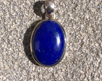 Genuine Natural Lapis Lazuli Oval Pendant 925 Silver Gemstone