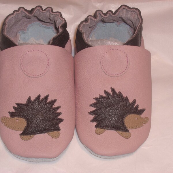Soft sole leather BABY shoes pink hedgehog pick your size