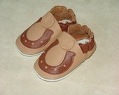 NEW soft sole leather BABY crib shoes brown horse shoes