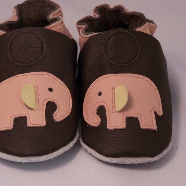 NEW soft sole leather BABY crib shoes brown elephants pick your size