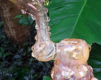 Iridescent Fumed Glass Hammer Pipe, Stand Up Sherlock Pipe, Color Changing Glass Pipe, Bumpy Glass Pipe