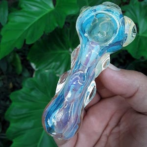 Bumpy Iridescent Fumed Glass Pipe, Glass Hand Pipe, Thick Glass Pipe