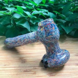Rainbow Speckled Glass Hammer Pipe, Frit & Fumed Glass Pipe, Worked Glass Hand Pipe, Thick Glass Pipes