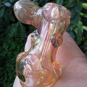 Iridescent Fumed Glass Hammer Pipe Sidecar Bumpy Sherlock Pipe, Stand Up Glass Hand Pipe, Pink Glass Pipe