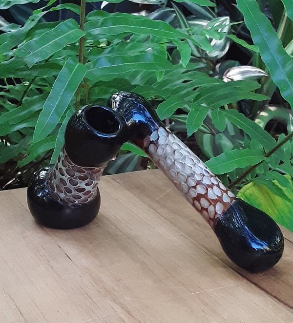 Honeycomb Hammer Pipe Sidecar Sherlock Fumed Glass Pipe, Stand-Up Hand Pipe, Amber Glass Pipe