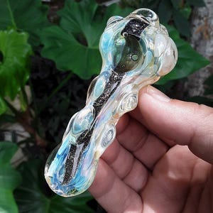 Bumpy Iridescent Fumed Glass Pipe, Dichroic Glass Marbles Hand Pipe, Thick Glass Pipes