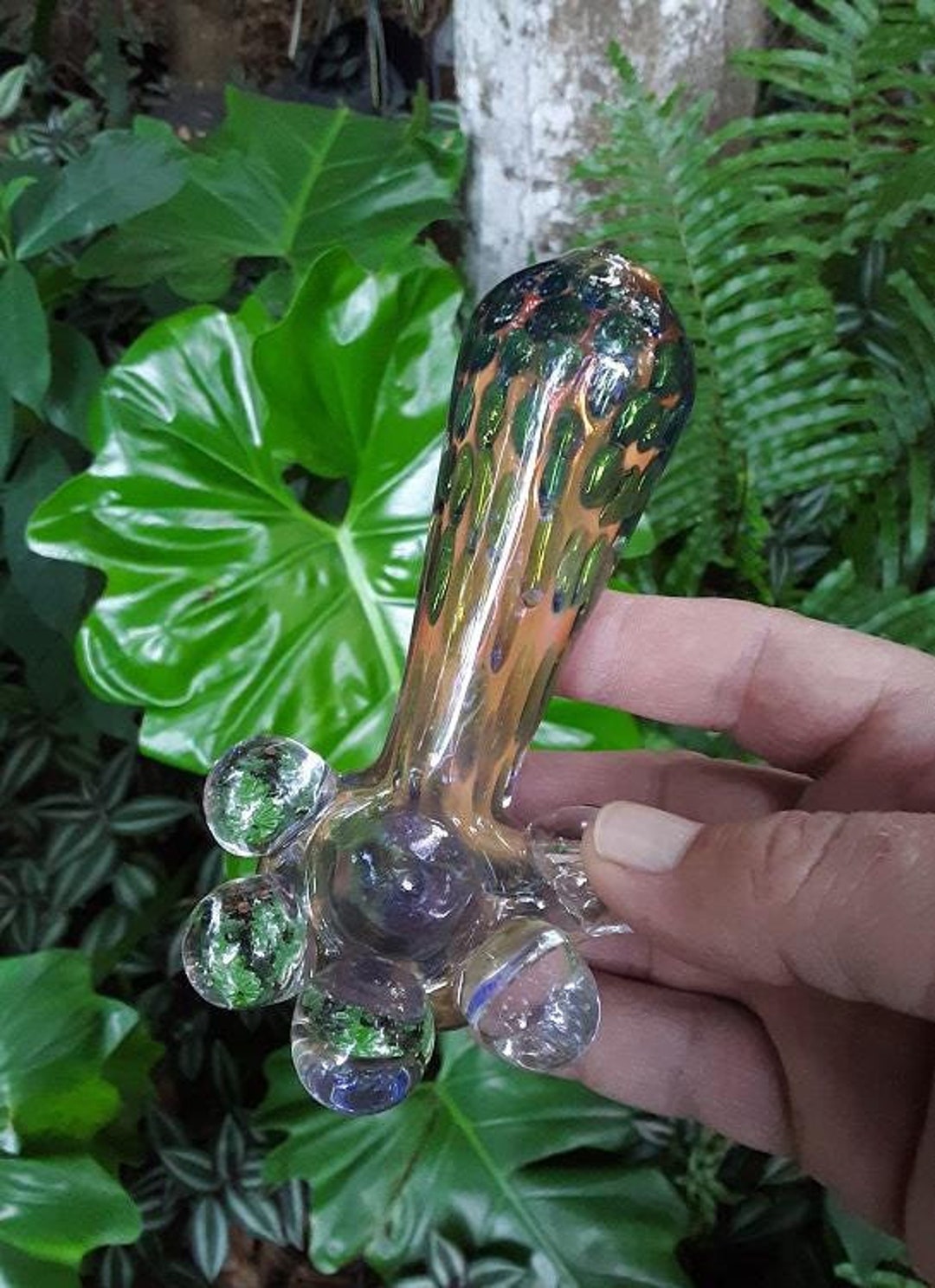 Iridescent Bubble Fumed Glass Pipe With Marbles, Thick Glass Pipes - Etsy