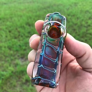 Iridescent Square Glass Pipe, Glass Hand Pipe, Metallic Fumed Pipe, Thick Glass Pipe