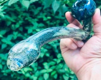 Gandalf Glass Pipe, Sherlock Hand Pipe, Long Curved Glass Pipe, Fritted & Fumed Glass Pipe