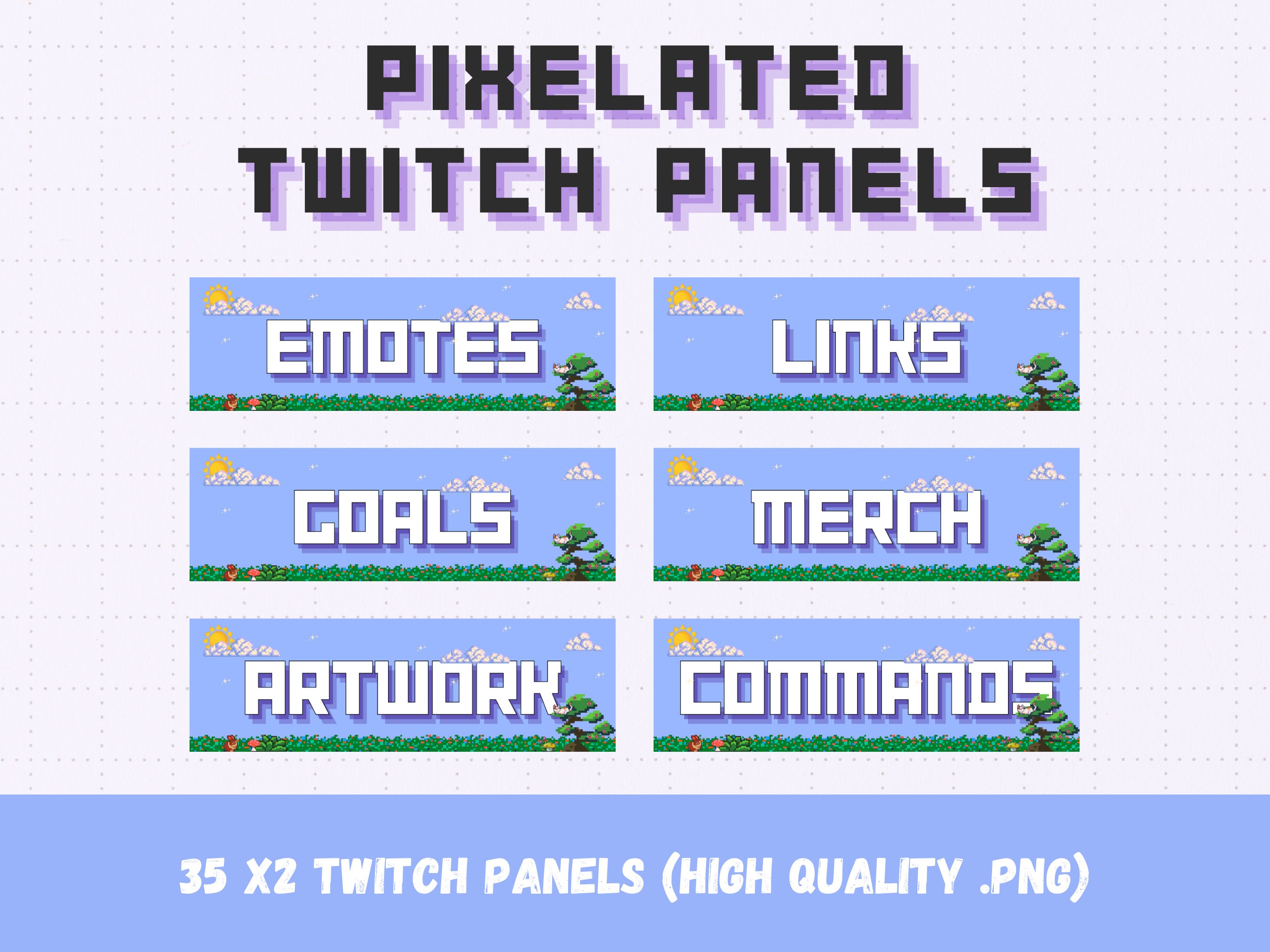 Pixelated Blue Twitch Channel Panels Pack for Gamers Pastel Blue Twitch ...