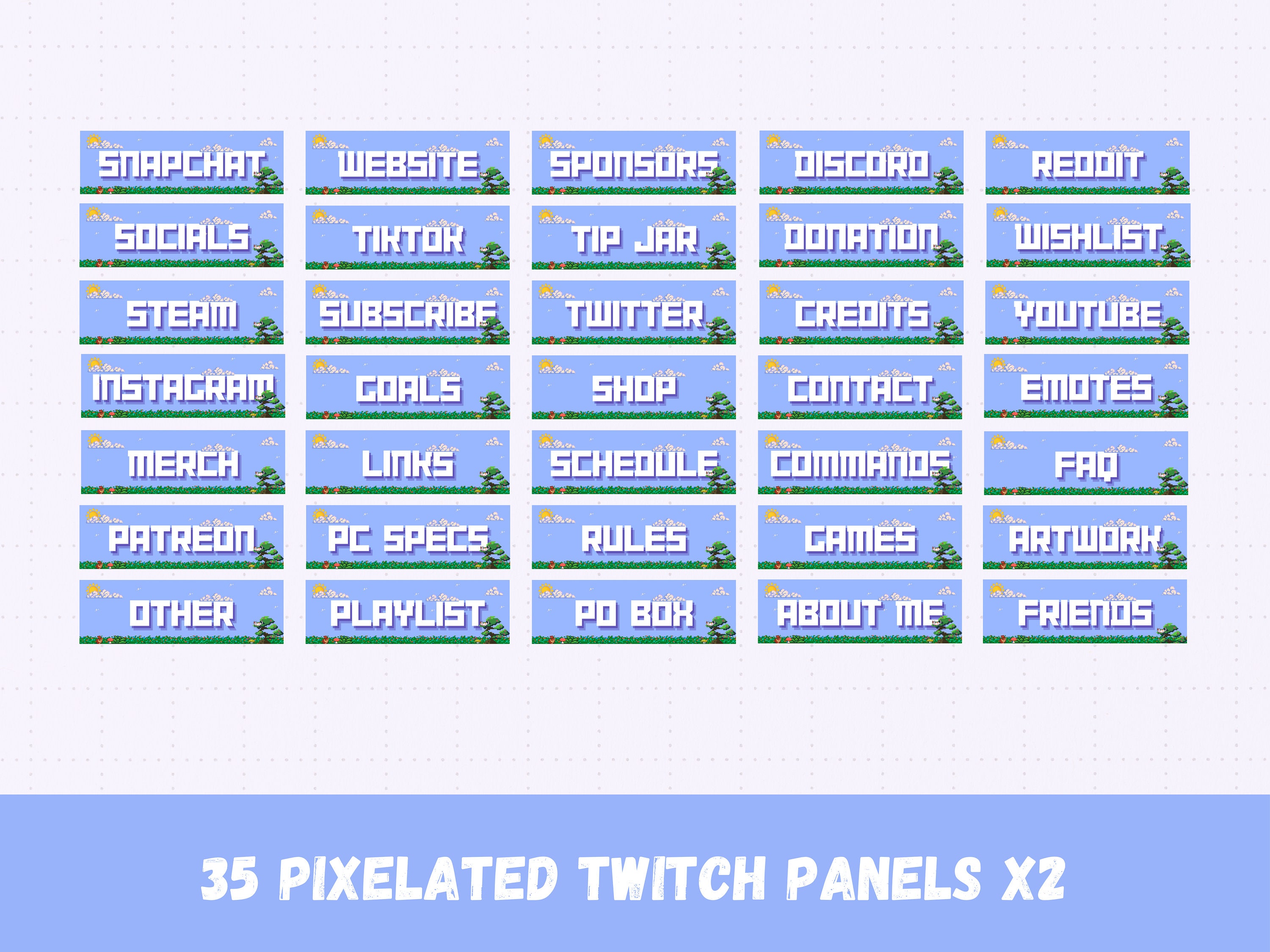 Pixelated Blue Twitch Channel Panels Pack for Gamers Pastel Blue Twitch ...