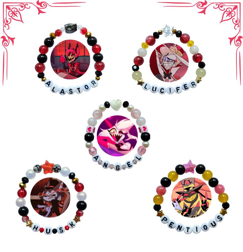 Hazbin Hotel Bracelets | Alastor Lucifer Husk Angel Dust Sir Pentious | Charlie Vaggie Adam Lute Emily Vox Valentino Velvette Niffty