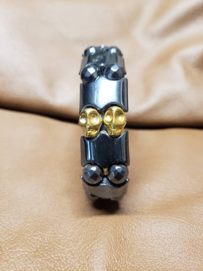 Gold Skull Magnetic Hematite Bracelet
