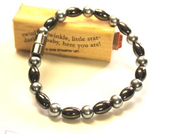 Blue & Silver Magnetic Hematite Bracelet with Magnetic Clasp