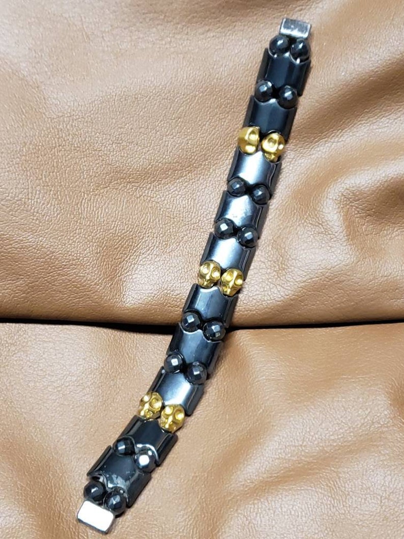 Gold Skull Magnetic Hematite Bracelet