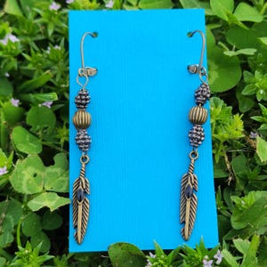 Feather and Bead Earrings, Men&#39;s Feather earrings with beads, Men&#39;s Jewelry, Feathers and Beads
