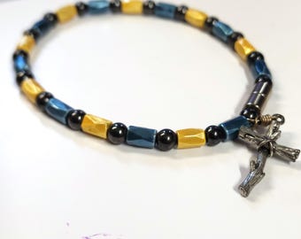 Handmade Blue & Gold Magnetic Hematite Bracelet