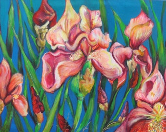Spring Decor Iris Flower Painting Large Wall Art