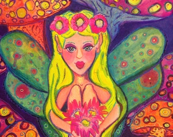 Psychedelic Alice in Wonderland Fairy Mixed Media Large Wall Art