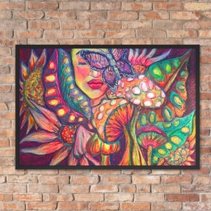 Psychedelic Mushroom Forest Gaia Art Framed Poster