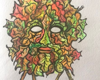 Autumn Leaves Greenman Greeting Card