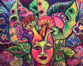 Mushroom Goddess Psychedelic Art Witch Decor