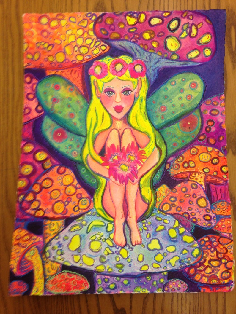 Psychedelic Alice in Wonderland Fairy Mixed Media Large Wall Etsy