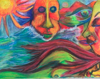 Trippy Art Oil Pastel Figure Drawing