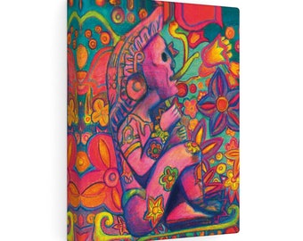 Xochipilli Aztec God Rainbow Floral Pattern Psychedelic Trippy Art Canvas Gallery Wraps Witchy Pagan Decor Housewarming Gift
