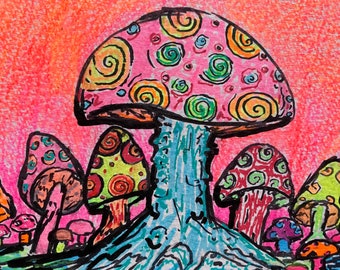 Mushroom Psychedelic Art Greeting Card