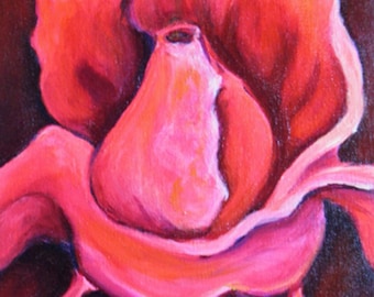 Pink Rose Acrylic Painting Botanical Art