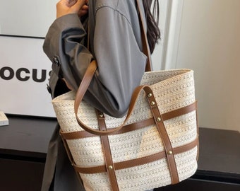 Bolso de hombro de paja caqui: ¡el compañero de viaje de verano perfecto para mujeres con estilo!