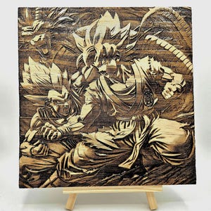 Goku and Vegeta - 3D Engraving on Solid Wood - Outcome May Vary, See Description.