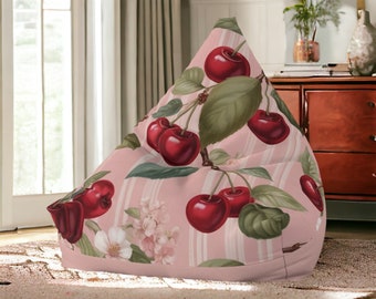 Retro Cherry Bliss Bean Bag Chair Cover, Floor Seating, Retro Furniture