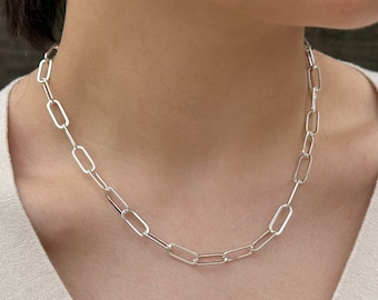 Sterling Silver Paperclip Chain Necklace: 17 mm Chunky Rectangle Links