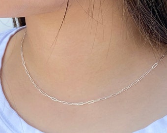 Collar de cadena de eslabones rectangulares de plata de ley: eslabones modernos minimalistas de 4 mm