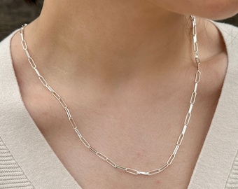 Sterling Silver Paperclip Chain Necklace – 10.7mm Rectangle Links, Modern Minimalist Jewelry, Choose Your Length