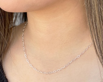Colar de corrente oval em prata esterlina: minimalista .925 Prata