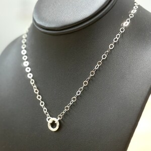 Puede incluir: Un collar de cadena de plata con un peque&ntilde;o colgante circular.