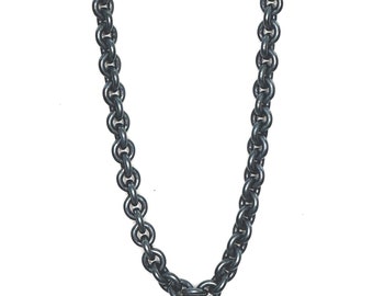 Collar de cadena de plata de ley oxidada: eslabones redondos gruesos (8,9 mm)