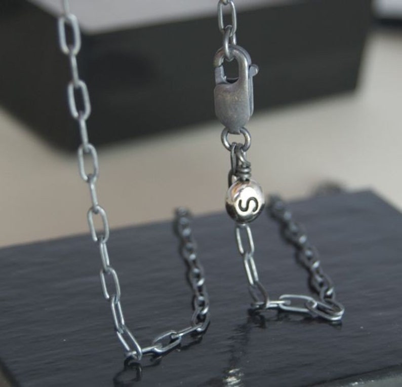 30 Inch RECTANGLE Link Oxidized Sterling Silver Chain