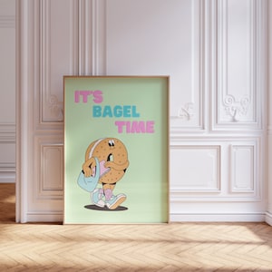 C&#39;est l&#39;heure du bagel | Petit déjeuner le matin | Art mural esthétique | Impression numérique tendance | Décoration de cuisine de salon | Téléchargement instantané | Affiche