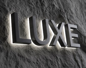 Custom Halo Backlit Metal Letters Sign – Illuminated Business Logo Sign, 3D LED Reception Wall Sign, Custom Logo Signage