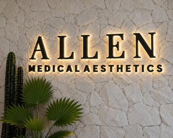 Kundenspezifisches LED-hinterleuchtetes Logo-Schild, 3D-Metall-Business-Logo-Schild, Büro-Empfangswandschild, Schaufenster-Leuchtschild