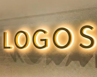 Custom Backlit LED Logo Sign, 3D Metal Wall Sign for Business, Office & Storefront