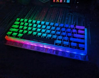 Custom Mechanical Keyboard Full RGB Womier K61 Acrylic with Crystal Switches & Drop ARTIFACT Bloom Glow Keycaps - Amazing 60% Keyboard