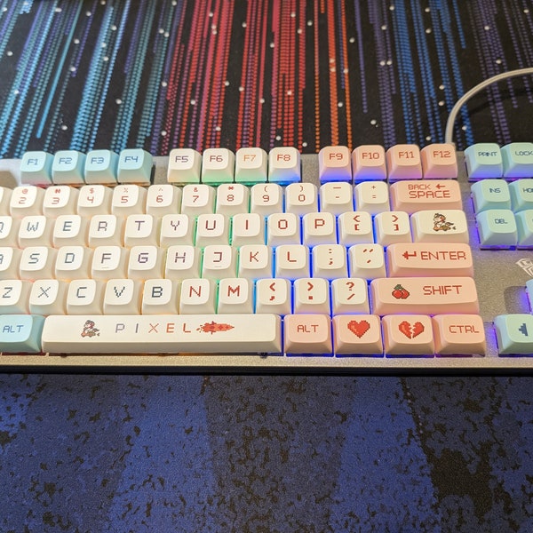 Custom TKL Wired Mechanical Keyboard with Pixel Art Keycaps
