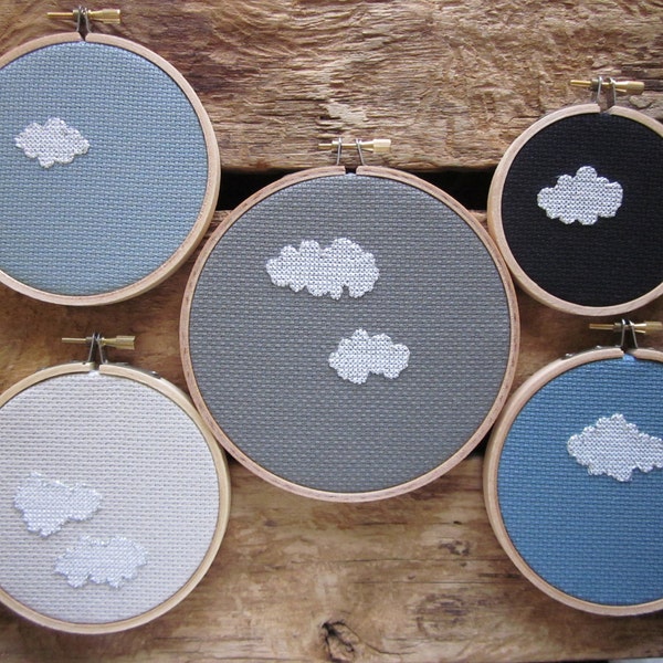 instant collection -- group of five unique silver-lined cloud pieces (embroidery in hoop)