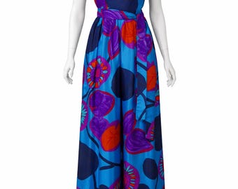 1970s Vintage Silk Floral Palazzo Jumpsuit with Belt by Don Brown